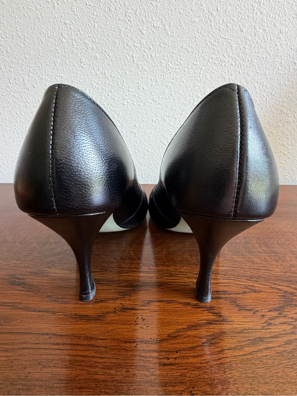 Something Bleu Peep Toe High Heel Pumps Black Leather Women’s Size 7.5 B — image 8 of 8